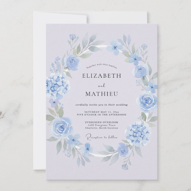 Periwinkle Blue Refined Spring Wedding Invitation (Front)