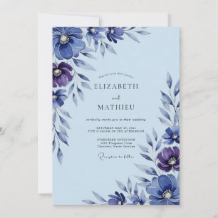 Periwinkle Blue Romantic Botanical Wedding Invitation