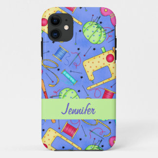 Periwinkle Blue Sewing Notions Name Personalized iPhone 11 Case