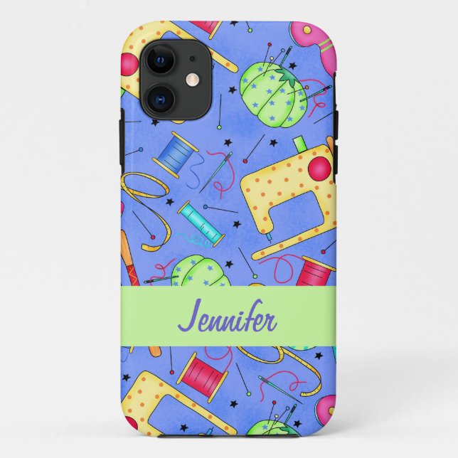 Periwinkle Blue Sewing Notions Name Personalized Case-Mate iPhone Case (Back)