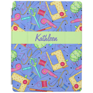Periwinkle Blue Sewing Notions Name Personalized iPad Smart Cover