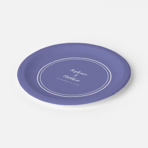 Periwinkle Blue Simple Modern Bride Groom Wedding Paper Plates