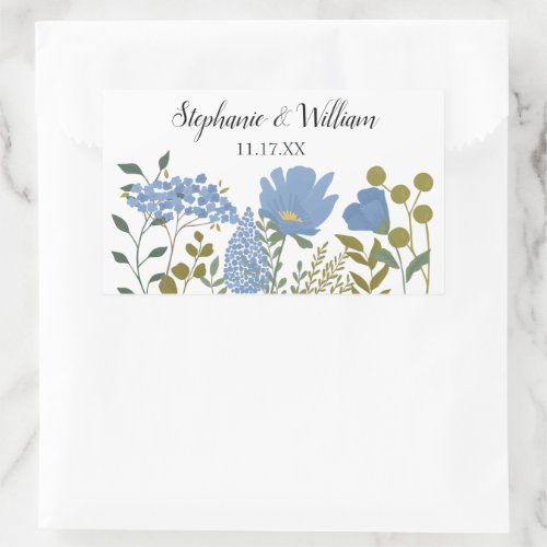 Periwinkle Blue Spring Floral Personalized Wedding Rectangular Sticker