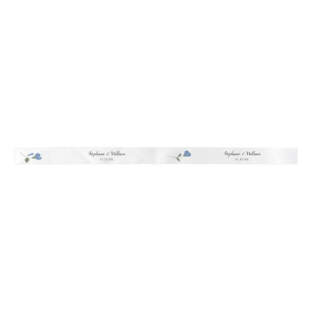 Periwinkle Blue Spring Floral Wedding Personalized Satin Ribbon (Front)
