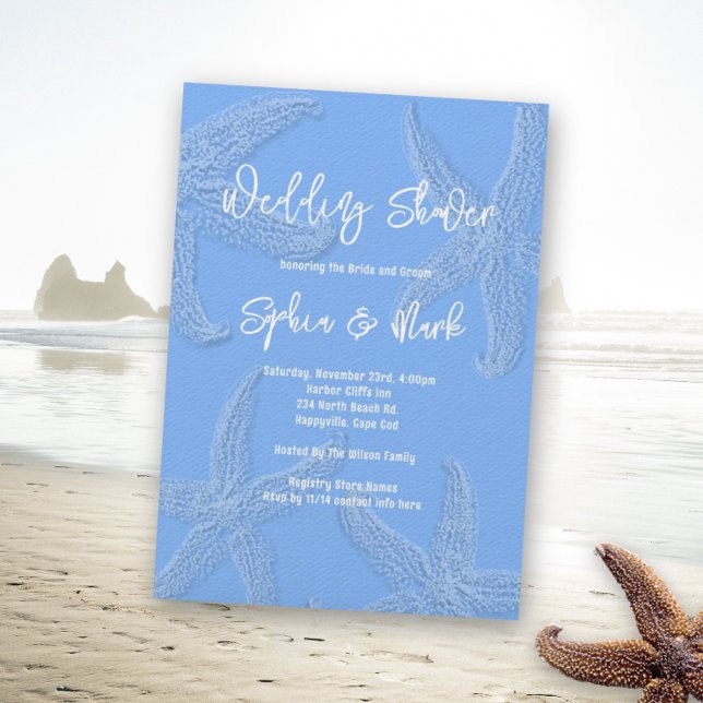 Periwinkle Blue Starfish Wedding Shower Invitation