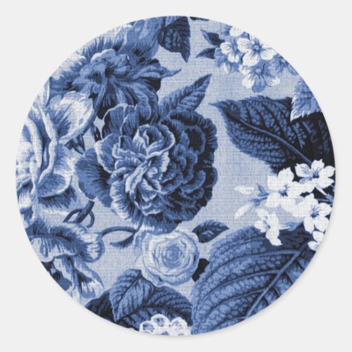 Periwinkle Blue Vintage Floral Toile No1 Classic Round Sticker