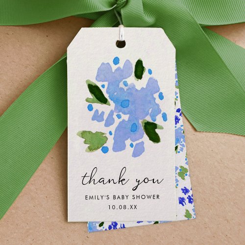 Periwinkle Blue Watercolor Floral Garden Thank You Gift Tags
