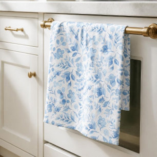 Periwinkle Blue Watercolor Floral Kitchen Towel