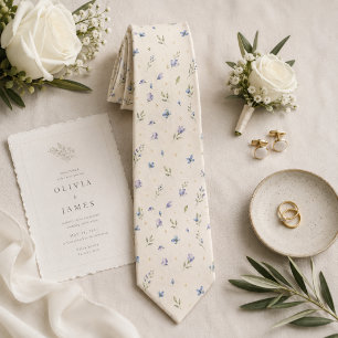 Periwinkle Blue Watercolor Wildflower Botanical Neck Tie
