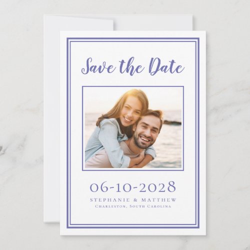 Periwinkle Blue Wedding Photo Engagement Modern Save The Date