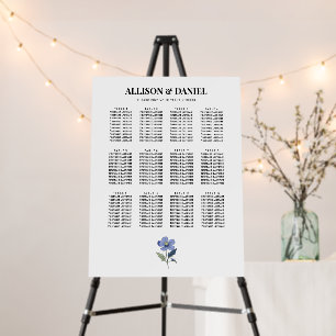 Periwinkle Blue Wedding Seating Chart Sign, Foam Board