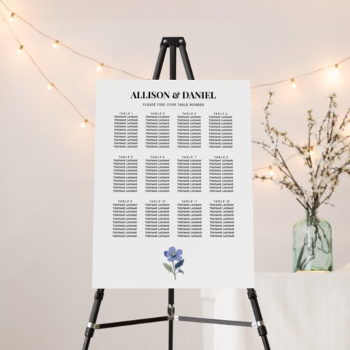 Periwinkle Blue Wedding Seating Chart Sign Foam Board