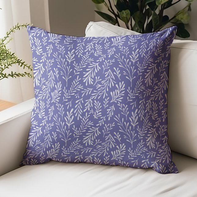 Periwinkle Blue Whimsical Foliage Pattern Throw Pillow (Creator Uploaded)
