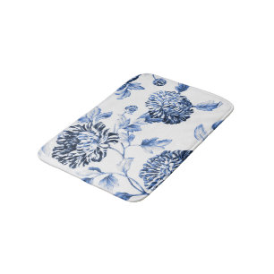 Periwinkle Blue & White Botanical Floral Toile No2 Bathroom Mat