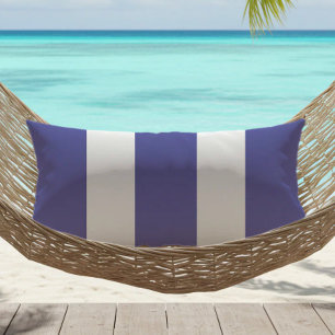 Periwinkle Blue White Cabana Stripes Outdoor Lumbar Pillow
