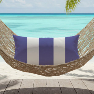 Periwinkle Blue White Cabana Stripes Outdoor Lumbar Pillow