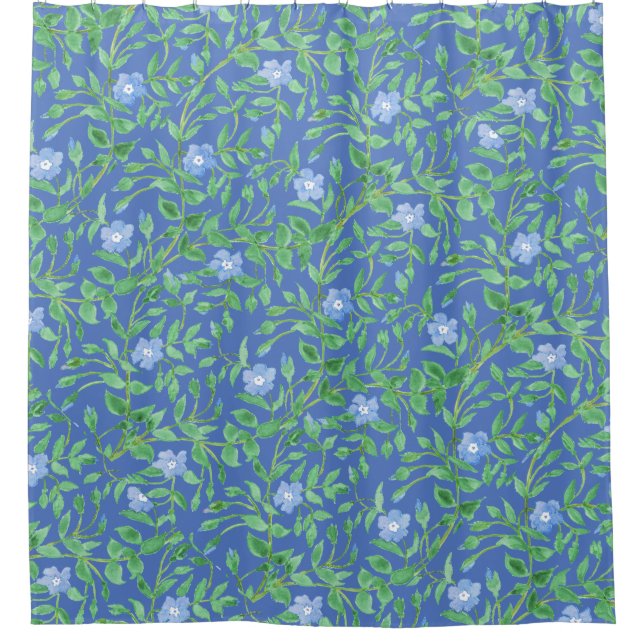 Periwinkle Blue White Decorative Chic Floral Shower Curtain (Front)