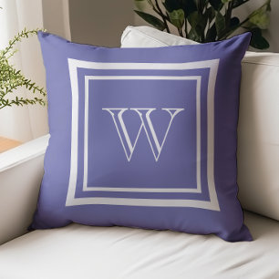 Periwinkle Blue White Framed Monogram Throw Pillow