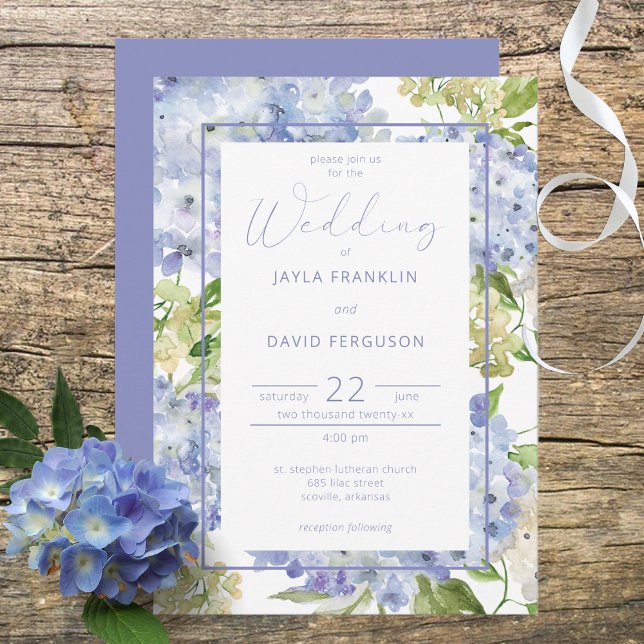 Periwinkle Blue White Hydrangea Flowers Wedding Invitation (Creator Uploaded)