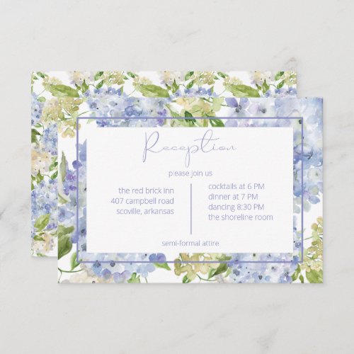 Periwinkle Blue White Hydrangea Reception Wedding Enclosure Card