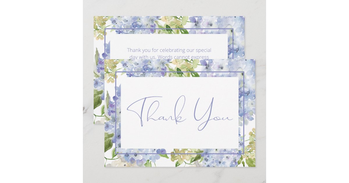 Periwinkle Blue White Hydrangeas Wedding Thank You Card | Zazzle