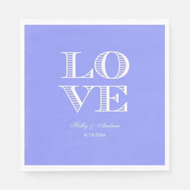 Periwinkle Blue, White LOVE Napkins (Front)