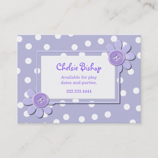Periwinkle Blue & White Polka Dots Play date card (Front)
