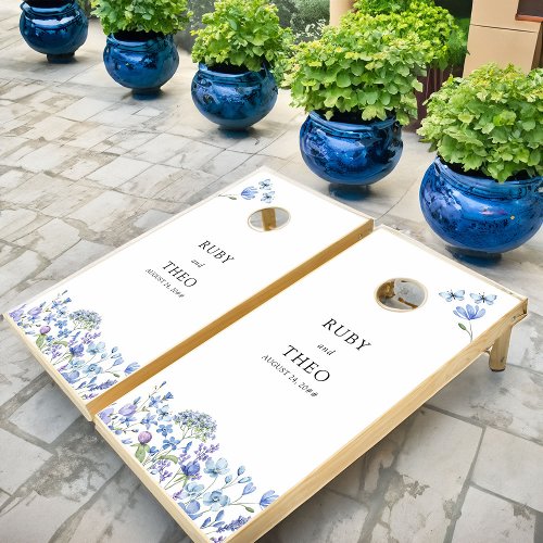 Periwinkle Blue Wildflower Elegant Floral Wedding Cornhole Set