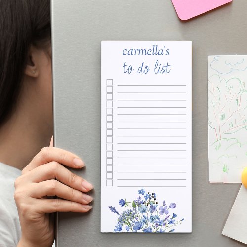 Periwinkle Blue Wildflower Personalized To Do List Magnetic Notepad