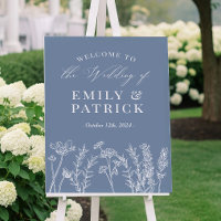 Periwinkle Blue Wildflower Wedding Welcome Sign