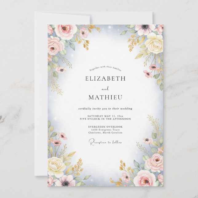 Periwinkle Blush Champagne Peony Wedding Invitation (Front)