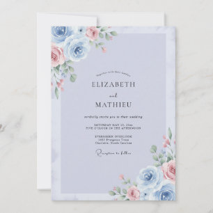 Periwinkle Blush Peony Wedding Invitation