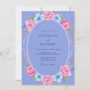 Periwinkle Blush Wreath Wedding Invitation