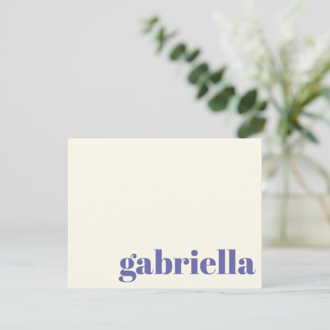 Periwinkle Bold Typography Personalized Name Note Card (Standing Front)