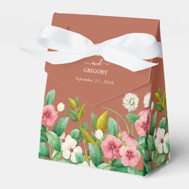 Periwinkle Burnt Orange Terracotta Wedding Favor Boxes (Front Side)