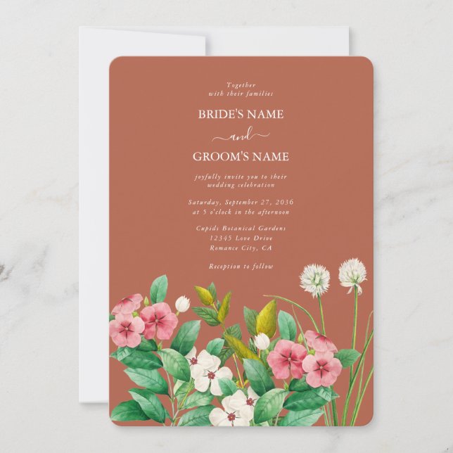 Periwinkle Burnt Orange Terracotta Wedding Invitation (Front)