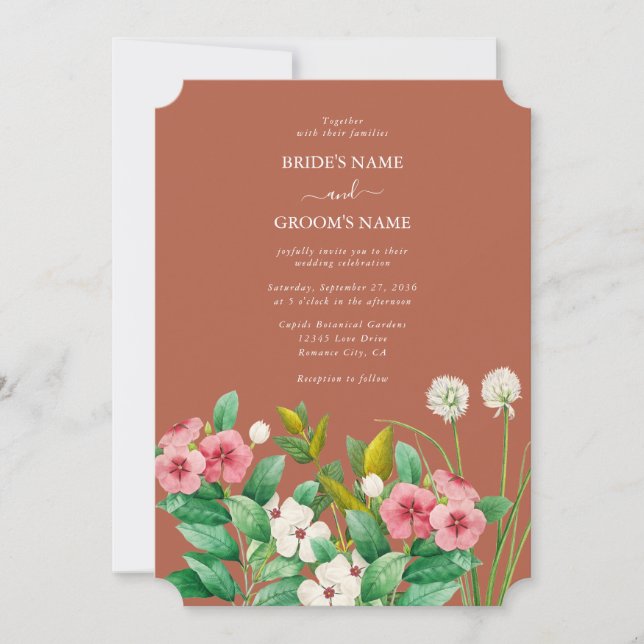 Periwinkle Burnt Orange Terracotta Wedding Invitation (Front)