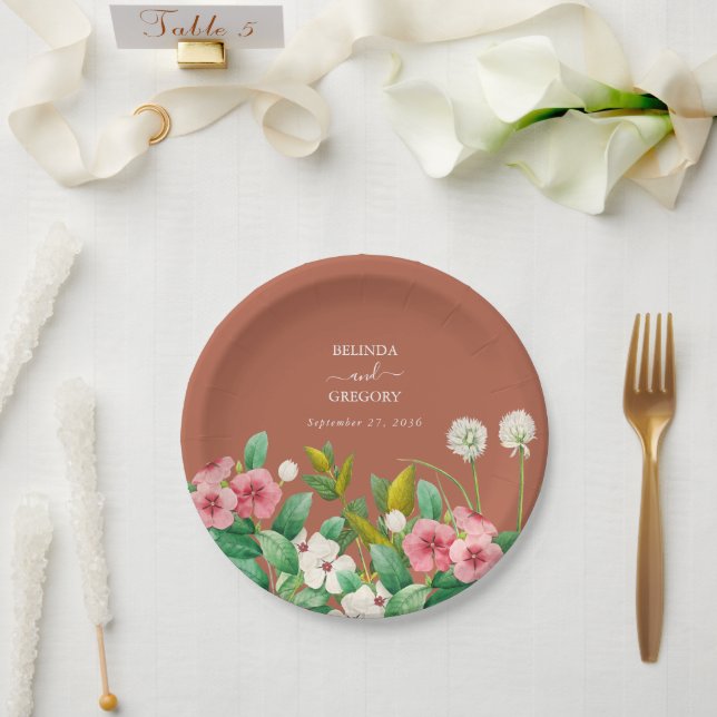 Periwinkle Burnt Orange Terracotta Wedding Paper Plates (Wedding)