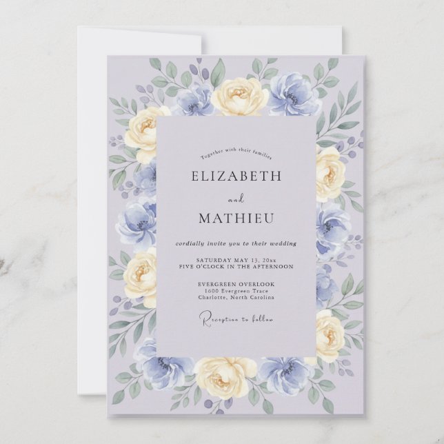 Periwinkle Butter Peony Wedding Invitation (Front)