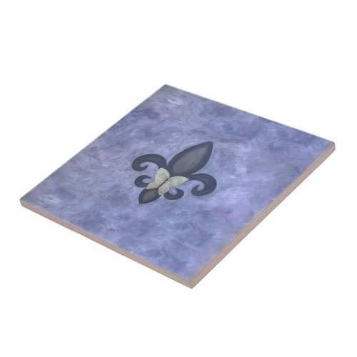 Periwinkle Butterfleur  Fleur de Lis Butterfly Ceramic Tile