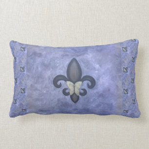 Periwinkle Butterfleur Fleur de Lis Butterfly Lumbar Pillow