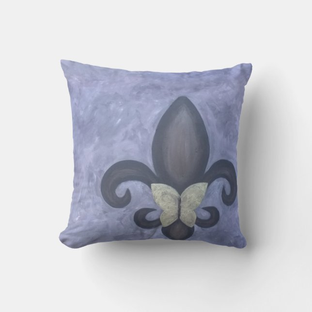 Periwinkle Butterfleur | Fleur de Lis Butterfly Throw Pillow (Front)