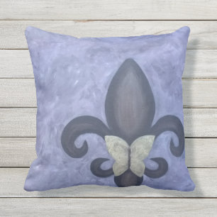 Periwinkle Butterfleur   Fleur de Lis Butterfly Throw Pillow