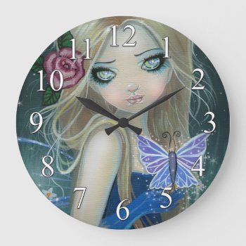 Periwinkle Butterfly Fairy Fantasy Art Wall Clock by robmolily at Zazzle