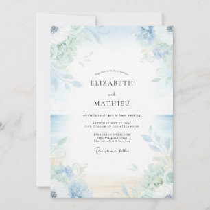 Periwinkle Celadon Leafy Wedding Invitation
