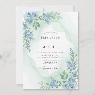Periwinkle Celadon Peony Wedding Invitation