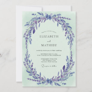 Periwinkle Celadon Sprigs Eucalyptus Wedding Invitation