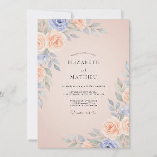 Periwinkle Champagne Peony Wedding Invitation
