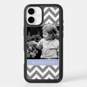 Periwinkle Chevron Stripes Photo Frame iPhone 16 Plus Case