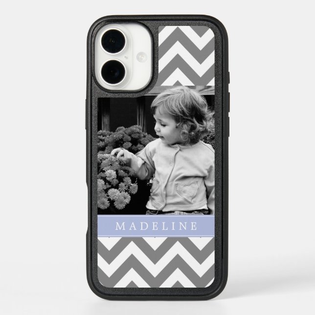 Periwinkle Chevron Stripes Photo Frame Otterbox iPhone Case (Back)